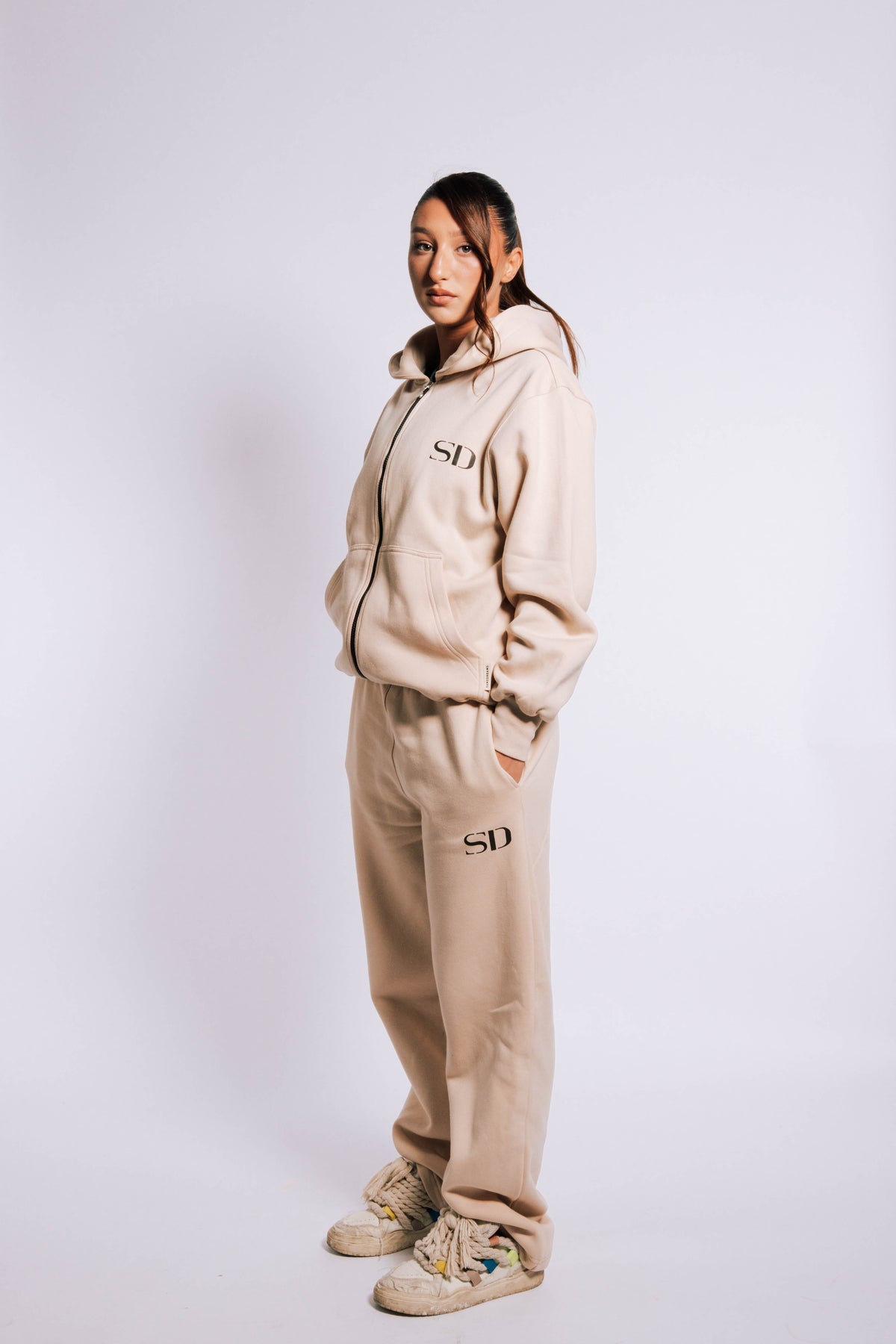 TRACKSUIT ZIP-UP BEGIE HOODIE