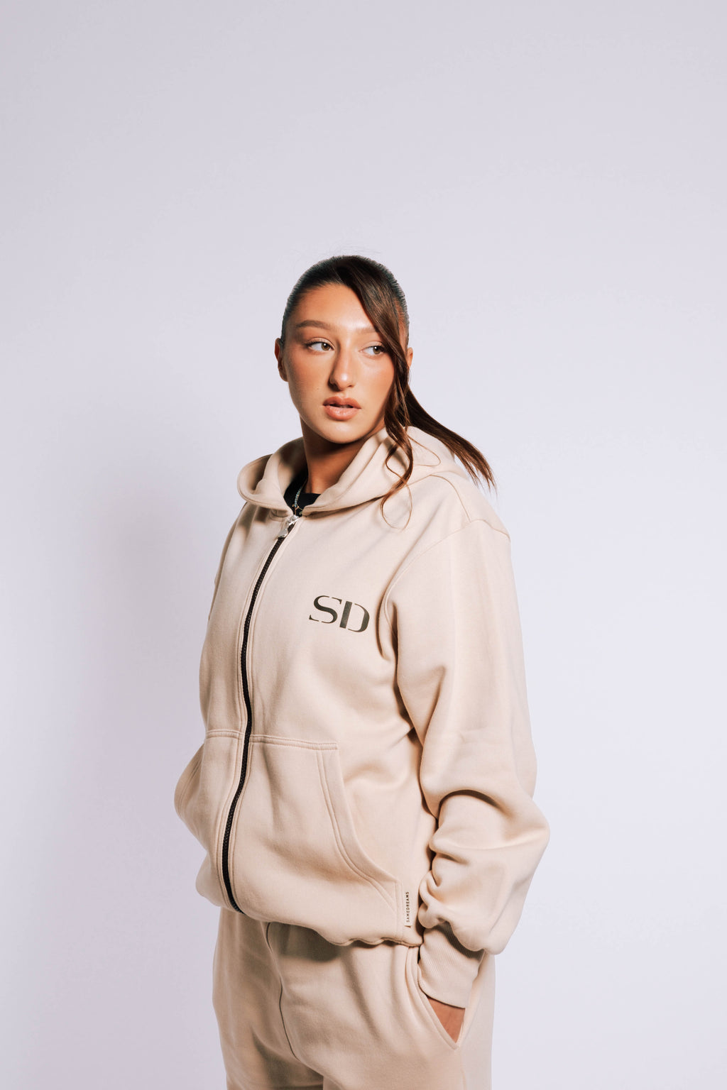 TRACKSUIT ZIP-UP BEGIE HOODIE